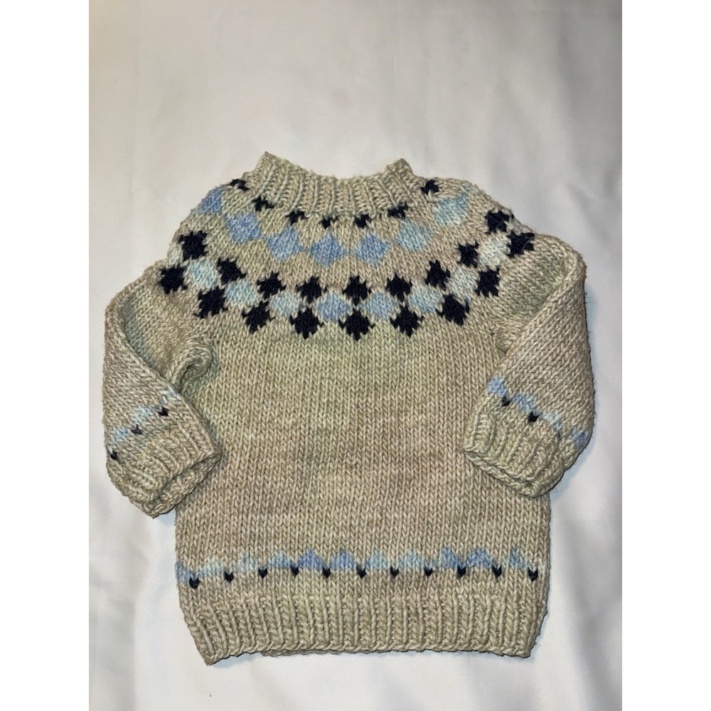Vintage Fair Isle Ski Sweater Childs Size -3/4 Hand Knit Wool